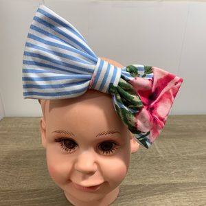 Blue/White Striped Floral Bow